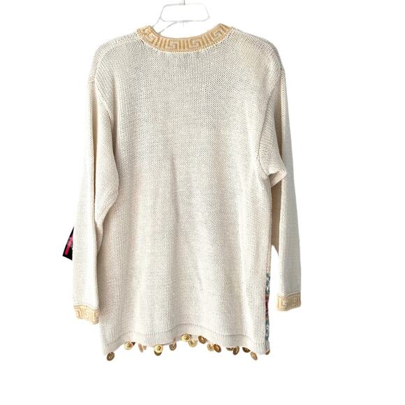 SK Wear Vintage NWTs Mykonos Grecian Gold Coin Metallic Thread Sweater small - Picture 4 of 10